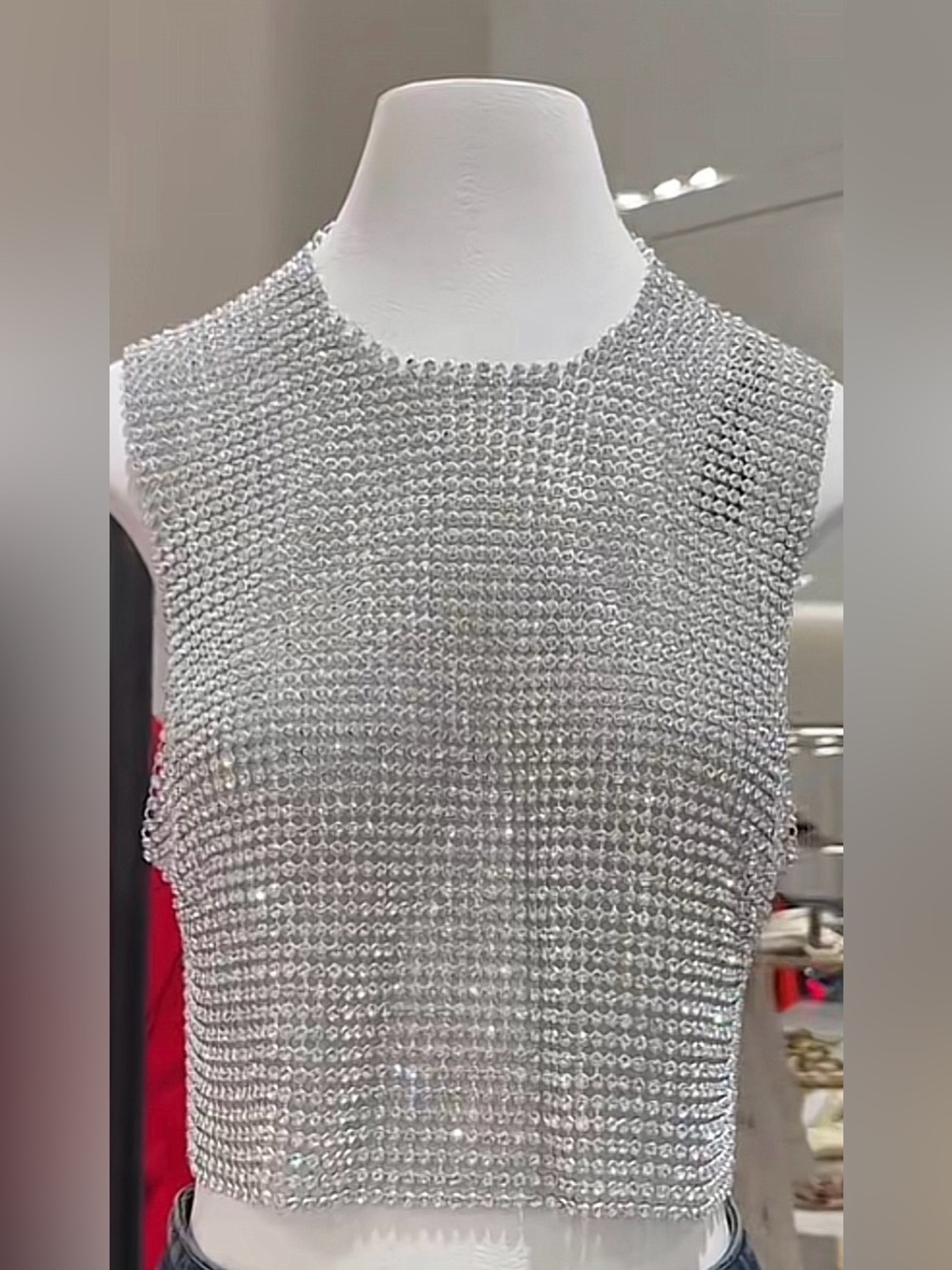 NWOT! DE BASE silver metallic chainmail crop top Sz:M